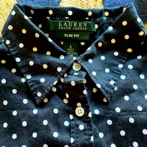 Ralph Lauren polka dots black and white blouse.